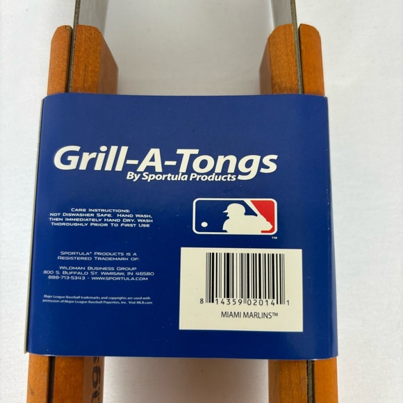 Sportula MLB Miami Marlins Grill A Tongs Cutout Logo Wood Handle Grilling Tongs - Picture 7 of 10